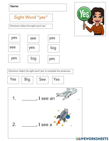 Sight Word 'YES'
