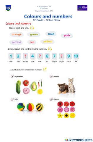 5th grade colours, numbers and greetings