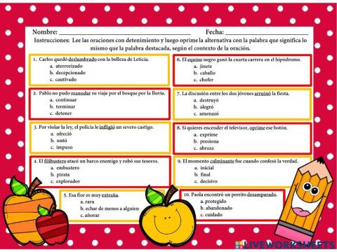 Claves de contexto (Vocabulario o palabras en contexto)