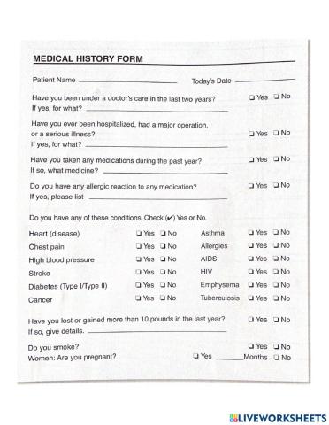 Life Skills Medical Form & Anatomy