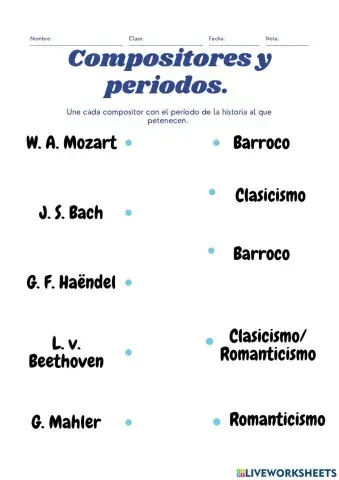 Ficha interactiva Historia de la música y Compositores
