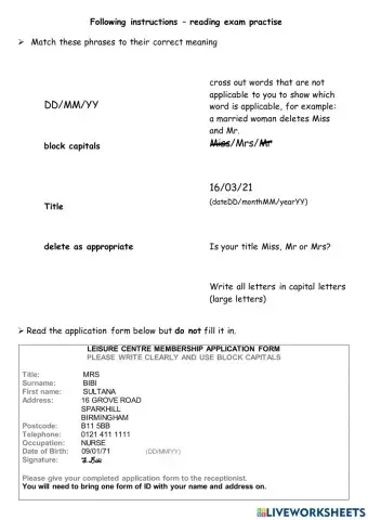 Instructions on forms