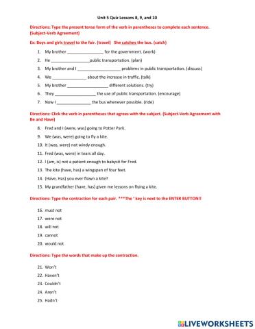 Unit 5 Lessons 8, 9, and 10 Quiz