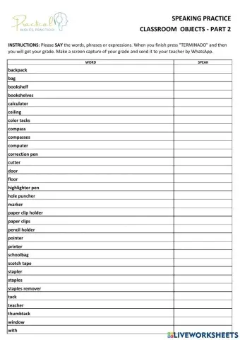 Speaking practice - classroom objects - part 2