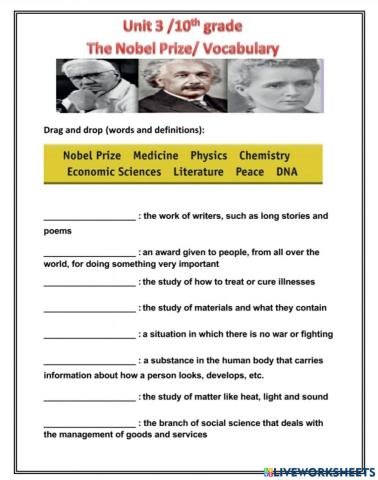 10th grade- unit3- vocabulary-The Nobel Prize