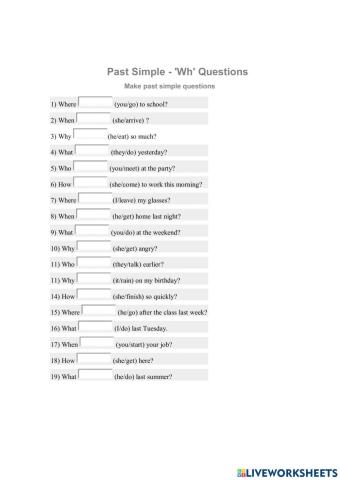 Past Simple Tense Wh- Questions