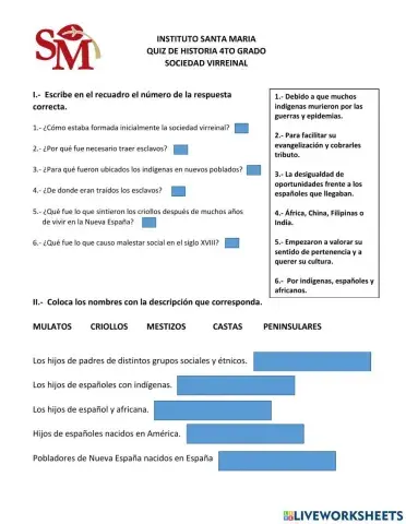 Quiz Sociedad Virreinal