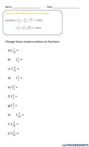 Changing  Mixed Numbers to Percentages