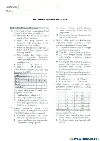 Kuiz Sistem Nombor Perduaan