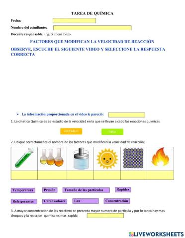 Factores que modifican la velocidad de reacción