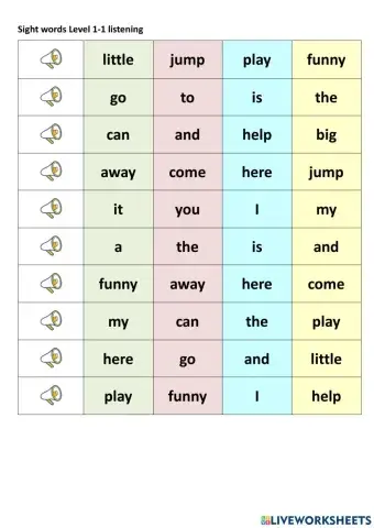 Sight word 1-1 listening