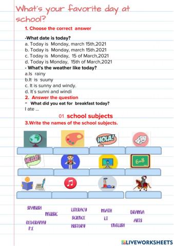 Likes  and dislikes about school subjects