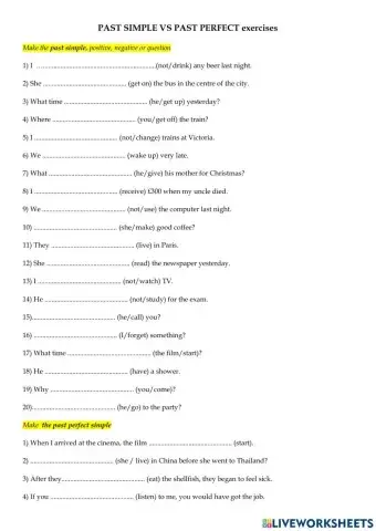 Pasy simple vs past perfect simple exercises