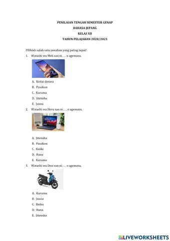 PTS B Jepang Kelas XII semester genap