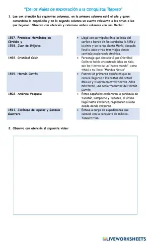“De los viajes de exploración a la conquista: Repaso”