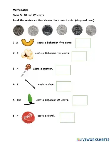 Coins 5, 10 and 25 cents