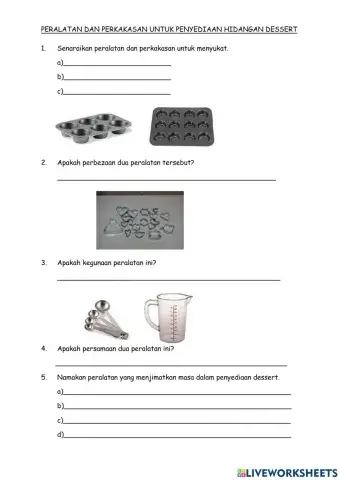 Peralatan dan Perkakasan Penyediaan Dessert