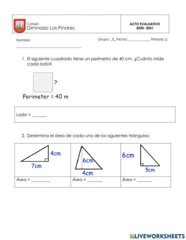 Examen de áreas y perímetros