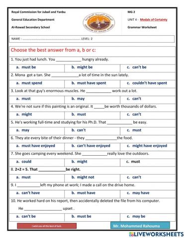 Modals of Certainty Exercise