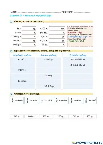 Κεφάλαιο 50 - Μετρώ και λογαριάζω βάρη