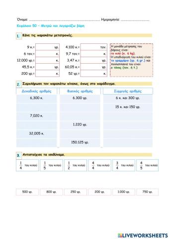 Κεφάλαιο 50 - Μετρώ και λογαριάζω βάρη