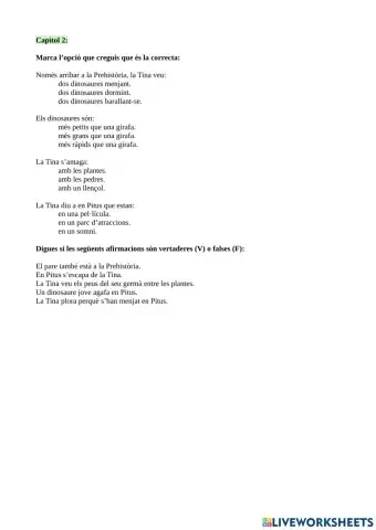 Comprensió lectora Tina Superbruixa i els dinosaures Cap.2