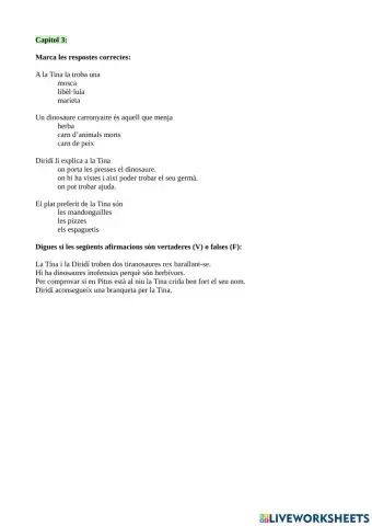 Comprensió lectora Tina Superbruixa i els dinosaures Cap.3