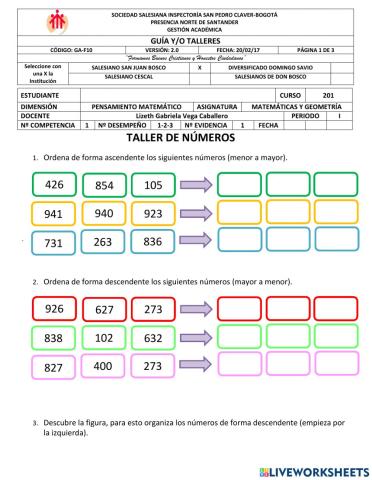 Relación y orden de números