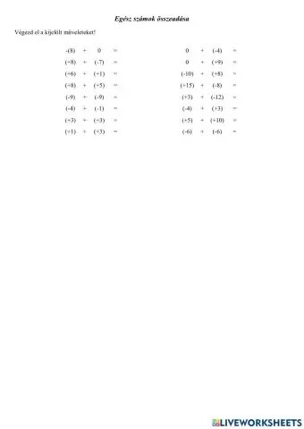 Egész számok összeadása