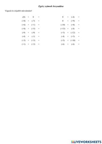 Egész számok összeadása