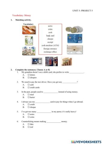 Unit 5: MONEY vocabulary