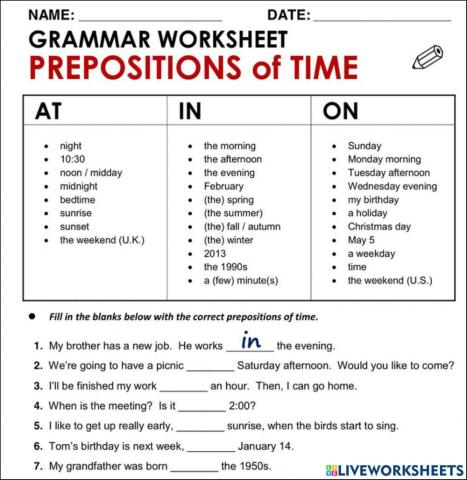 Prepositions of time