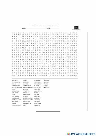 50 US States Word Search