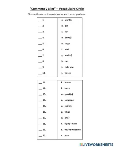 Comment y aller - Listening Vocabulaire