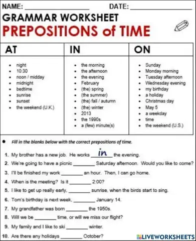 Prepositions of time