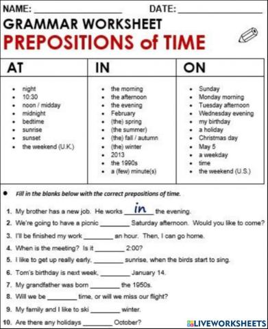 Prepositions of time
