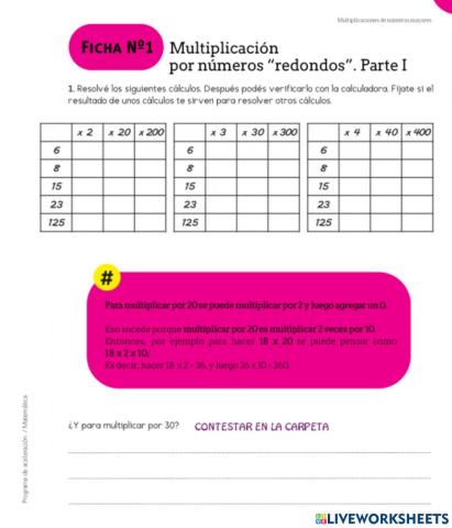 Trayectorias 2, cap 4 ficha 1. Multiplicación de números redondos