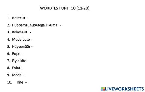 Wordtest Uni 10 (11-20)