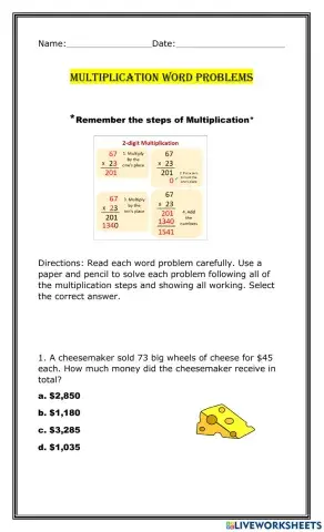 Multiplication Word Problems