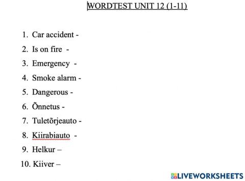 Wordtest Unit 12 (1-11)
