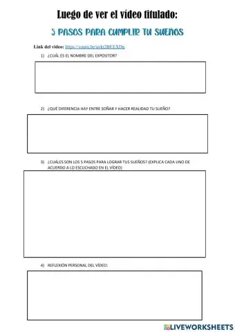 Preguntas del vídeo: 5 pasos para cumplir tus sueños.