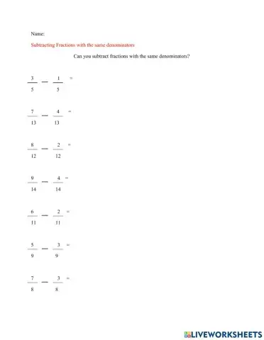 Subtracting Fractions with like denominators