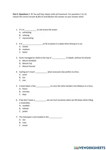 Verbs of Movement (Form 2 Unit 7 - English Pulse 2)