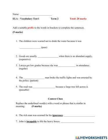 ELA Test - Reading
