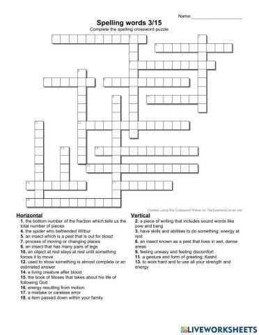 Spelling crossword puzzle
