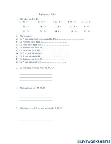Împărțirea la 7 și 8
