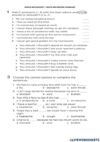 Should and shouldn’t – health and medicine vocabulary