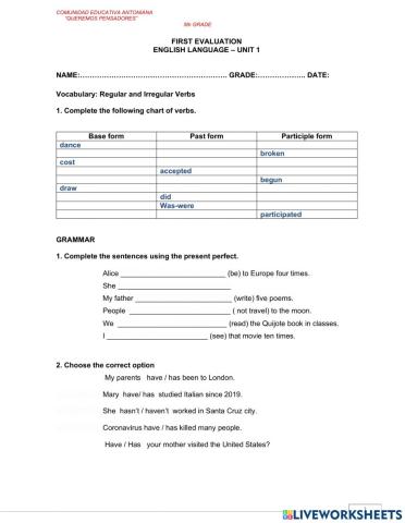 Present Perfect test
