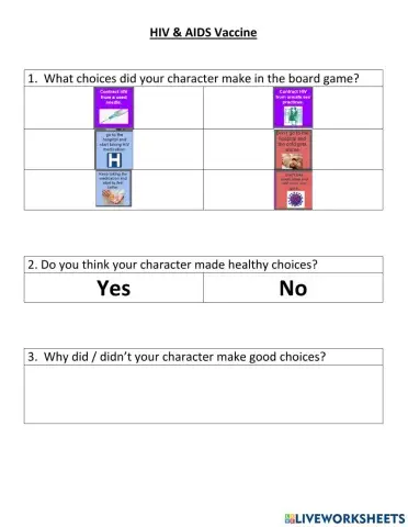 HIV-AIDS board game review sheet