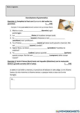 Esercitazione di grammatica A1